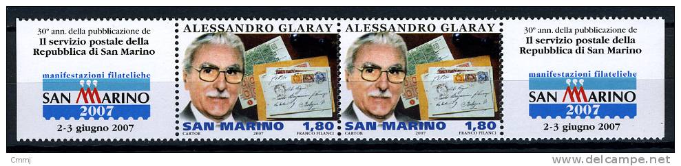 2007 - SAINT-MARIN - SAN MARINO - Sass. 2129 Se-Tenant - Alessandro Glaray - Unused Stamps