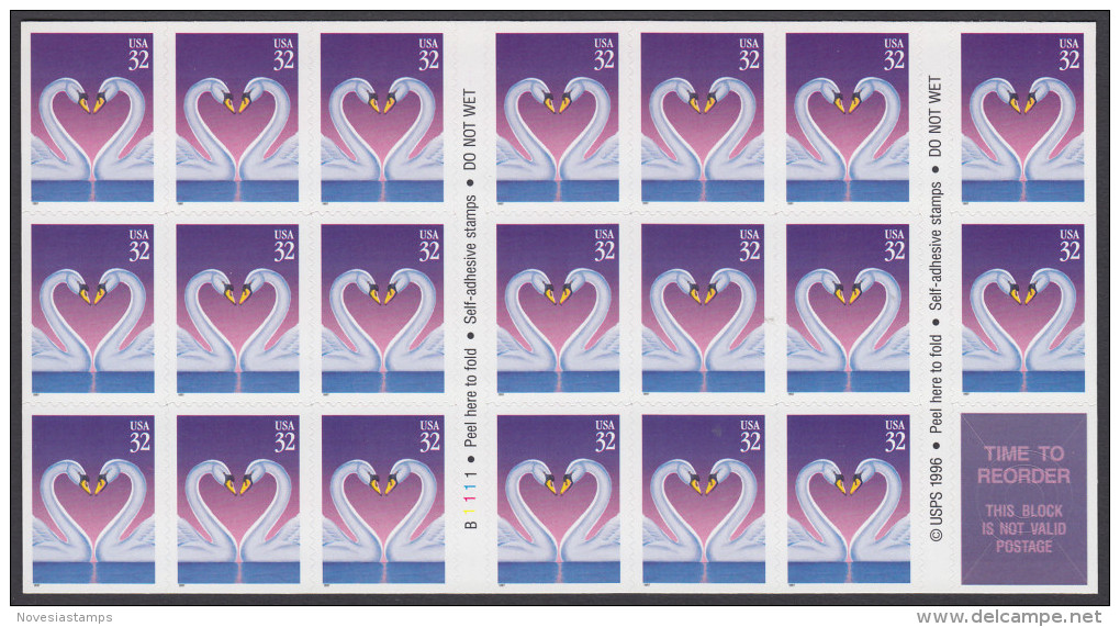 !a! USA Sc# 3123a MNH BOOKLET(20) - Love: Swans - 3. 1981-...