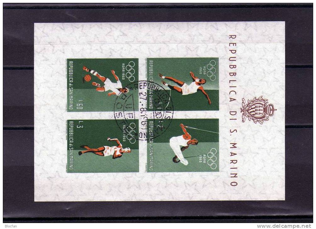 Sommer-Olympiade 1960 Rom San Marino Block 5+7 O 7€ Reiten Fußball Lauf Kugelstoßen Turnen Bloc Sport M/s Olympic Sheets - Summer 1960: Rome