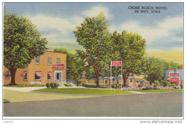 De Witt Iowa, Cross Roads Motel On Vintage Curteich Linen Postcard - Autres & Non Classés