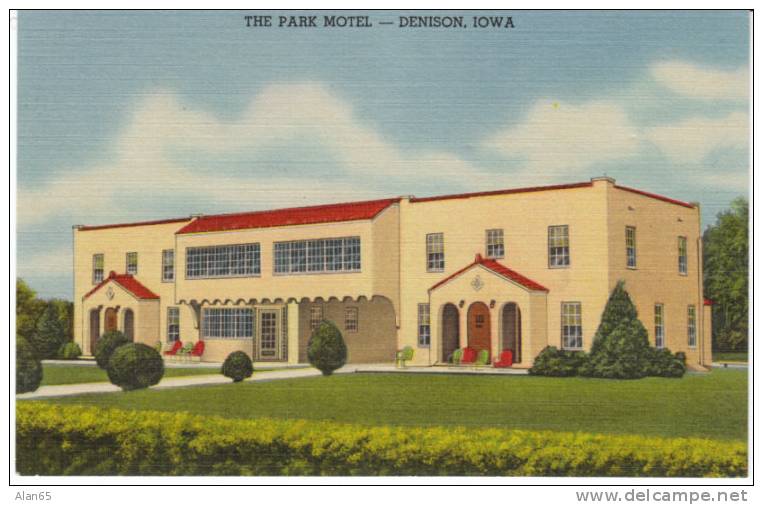 Denison Iowa, The Park Motel On Vintage Curteich Linen Postcard 2C-H1295 - Andere & Zonder Classificatie