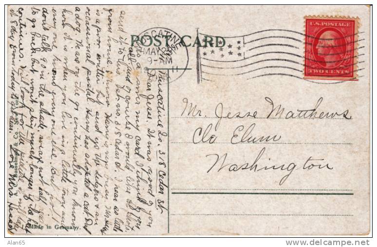 Muscatine Iowa High School On Vintage Postcard, Muscatine IA Flag Cancel Postmark 1911 - Otros & Sin Clasificación