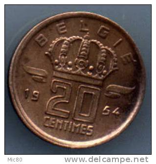 20 Cts Belgique 1954 Légende Flamande Ttb+ - 20 Centimes