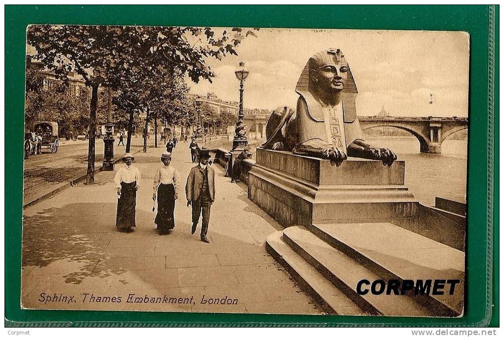 SPHINX, THAMES EMBANKMENT - VALENTINE SERIES POSTCARD  Sent In 1915 To BASEL - River Thames