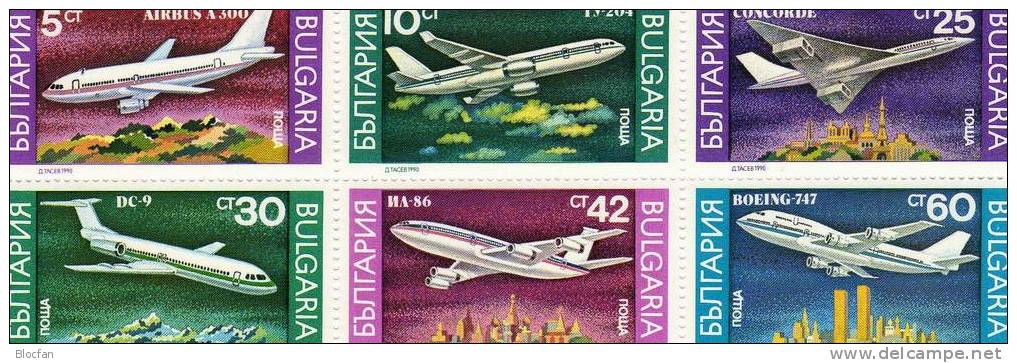 Varianten Flugzeuge 1990 Passagier - Maschinen Bulgarien 3858/3, 9xZD + 6 - Block ** 17€ - Sonstige (Luft)