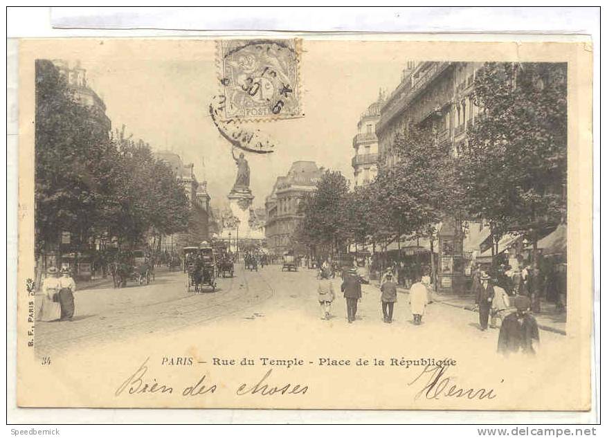 12735 PARIS  RUE DU TEMPLE , PLACE DE LA REPUBLIQUE  . 34 B.F. - Autres & Non Classés