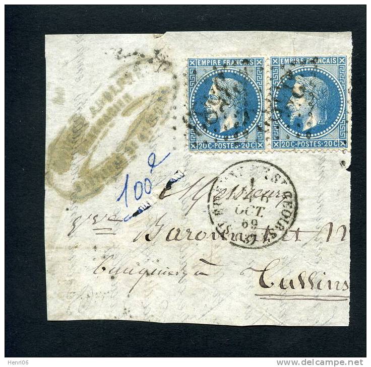 =*= Paire 29B Beau Centrage Sur Fragment Gros Chiffres 3583 St-Etienne-de-St-Geoires>>>>Tullins 1869 =*= - 1863-1870 Napoleon III With Laurels