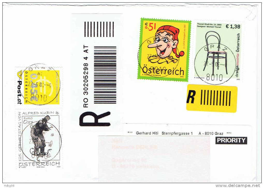 A Österreich 2002 / 2003 Mi 2374, 2386, 2406 Auf E-Brief - Storia Postale