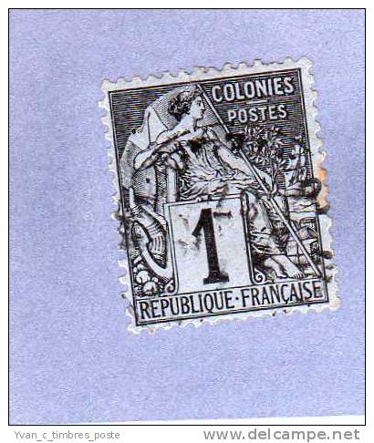 FRANCE COLONIES FRANCAISES EMISSIONS GENERALES TYPE DUBOIS N° 46 OBLITERE 1C NOIR SUR AZURE - Alphee Dubois