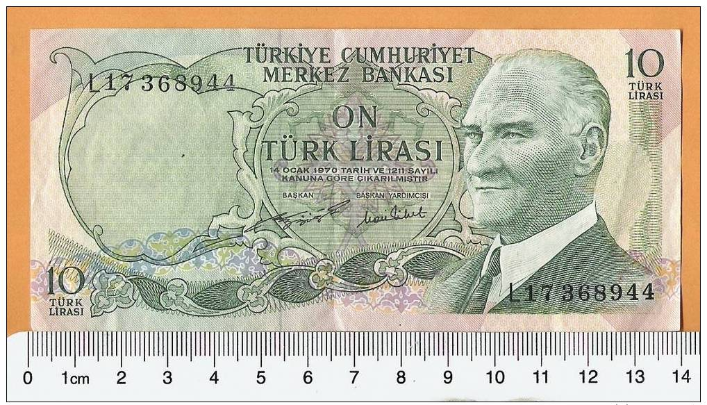 TURKEY 1970 (1976) 10 LIRA-BANK NOTE KM # 186 - Turquie