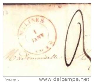 BELGIQUE:1847:Précurseur De MALINES Pour TIRLEMONT.Oblit.MALINES Double Cercle Rouge.Verso Idem TIRLEMONT. - 1830-1849 (Belgio Indipendente)