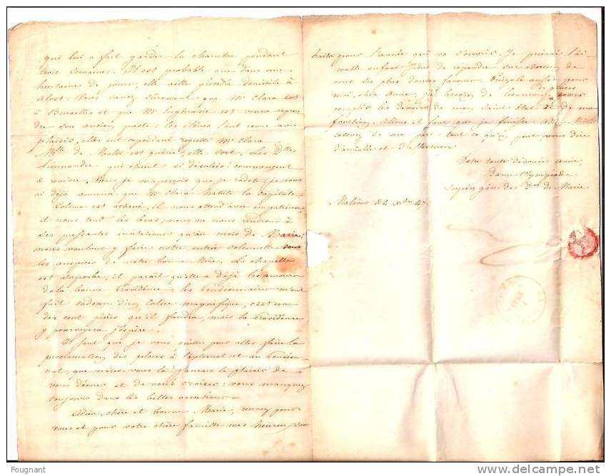 BELGIQUE:1847:Précurseur de MALINES pour TIRLEMONT.Oblit.MALINES double cercle rouge.Verso idem TIRLEMONT.