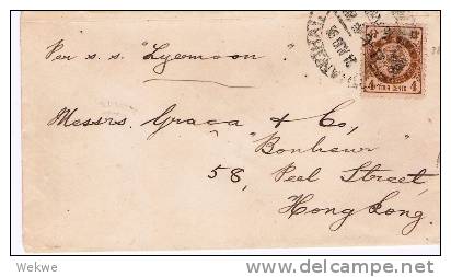 C-I004/ CHINA -  Cover With  Dragon 4 C (1897) Shanghai To Hong Kong. This Stamp Was Replaced After 6 Month - Covers & Documents