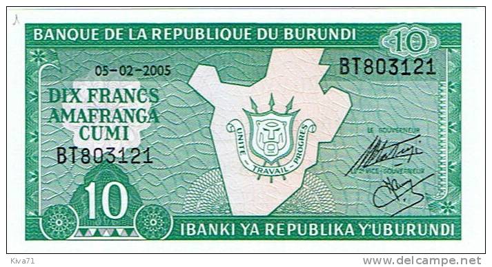 10 Francs  "Burundi"  5 Février 2005  UNC    B1 - Burundi