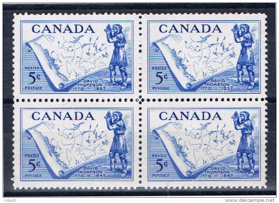 CDN+ Kanada 1957 Mi 317 Mng/oG David Thompson (Viererblock) - Unused Stamps