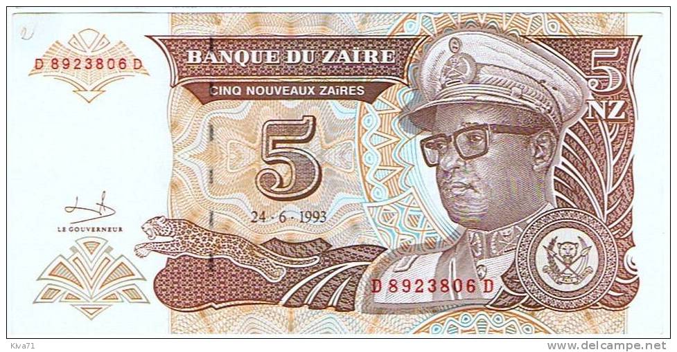 5 Nouveaux Zaires   "ZAÏRE "   24 6 1993    UNC     B2 - Zaïre