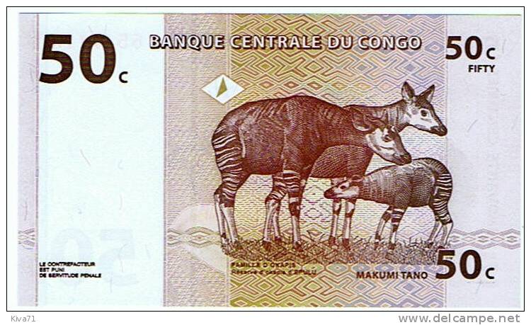 50 Centimes  "CONGO"  OKAPI  1er  Novembre 1997   UNC    Ro 24 - Sin Clasificación