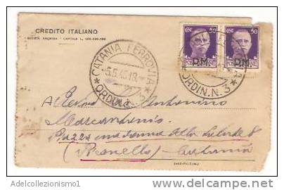 12752)lettera Credito Italiano Con 2x50c Imperiali P.M. Da Catania A Città Il 6-5-1945 - Storia Postale