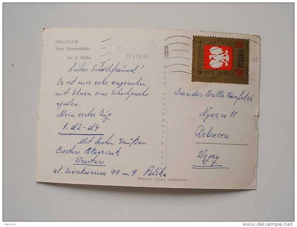 Chess Correspondence - Poland To Hungary  -Wroclaw   F 1960's  38667 - Schach