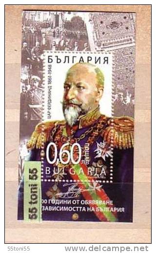 Bulgaria /Bulgarie  2008  100 Anniversary Of Independent Bulgaria - Tsar Ferdinand  S/S-MNH - Ungebraucht