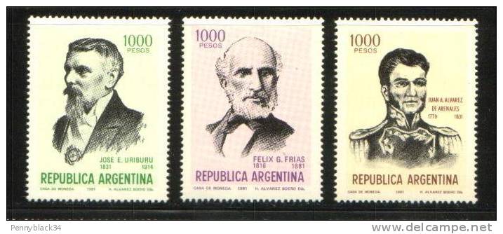 Argentine Argentina 1255/1257  ** Arenales Frias Uriburu - Unused Stamps