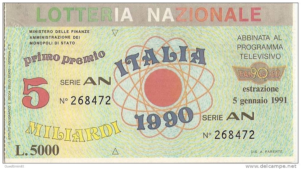 Italia.Lotteria Nazionale.1990.TBE. - Billets De Loterie