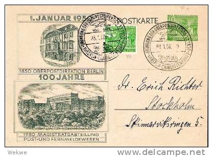 Bln105a/ P 11 Mit Zusatzmarke 1.1.50 Nach Schweden  (Stockholm)  Mit Sonderstempel RARIT¨ÄT - Cartes Postales - Oblitérées