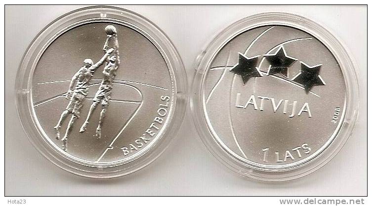 Latvia 2008 1 Lats Silver Coin Baskeball UNC Proof - Letonia