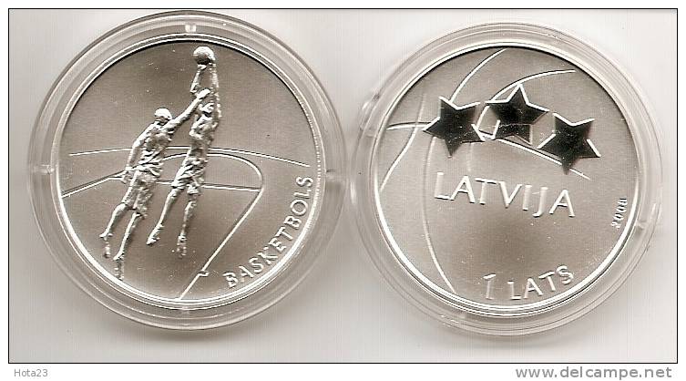 Latvia 2008 1 Lats Silver Coin Baskeball UNC Proof - Letland