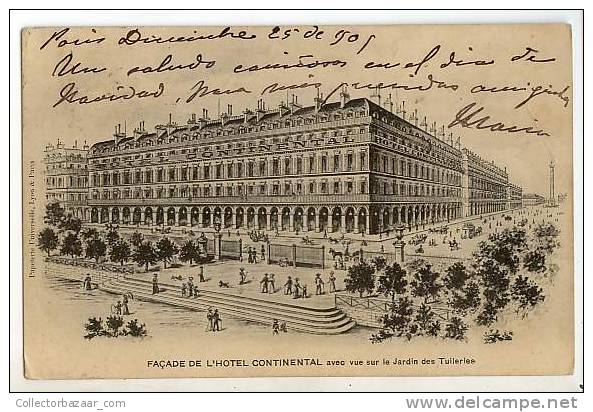 VINTAGE POSTCARD Ca1900 Hotel Facade De L'hotel Continental - Hotels & Gaststätten