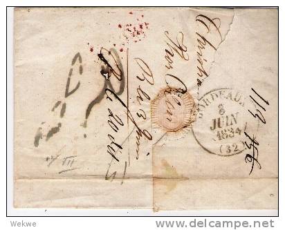 Nor001/ - NORWEGEN -  Christiania, Dänemark Par Hambourg, Allemagne Par Givet Nach Bordeaux - ...-1855 Prephilately