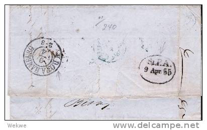 Nor002a/- NORWEGEN -  Vorphila 1855, London-Frederikstad über St.P.A. Hamburg, Deutschland - ...-1855 Prephilately