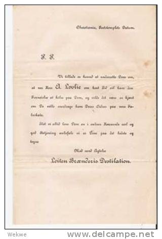 Nor062/ - NORWEGEN - Vertreter Drucksache, (Destilation)  Braenderis Oslo, 1882 ( Facit 23), 4 Farben - Briefe U. Dokumente