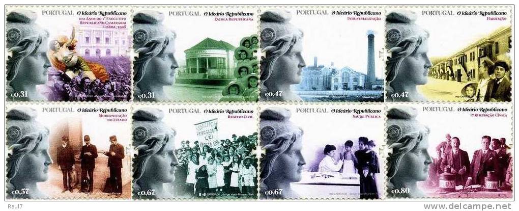 PORTUGAL 2008 8 V NEUFS ** (MNH)   100 ANS IDIARIO REPUBLIQUE - Unused Stamps