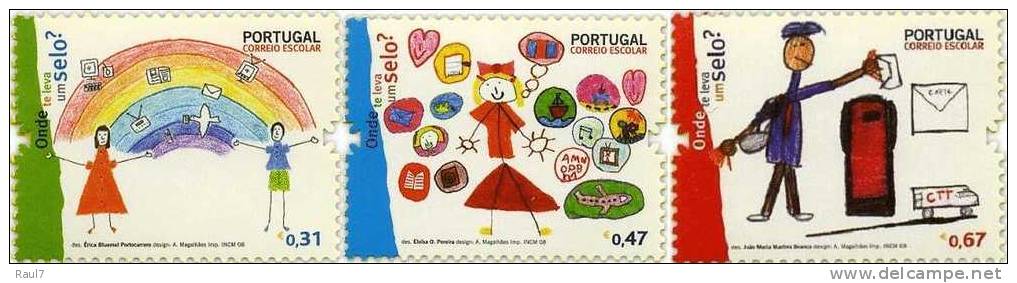 PORTUGAL 2008 3V NEUFS ** (MNH)  COURRIER ESCOLAIRE DESSINS D'ENFANTS - Unused Stamps