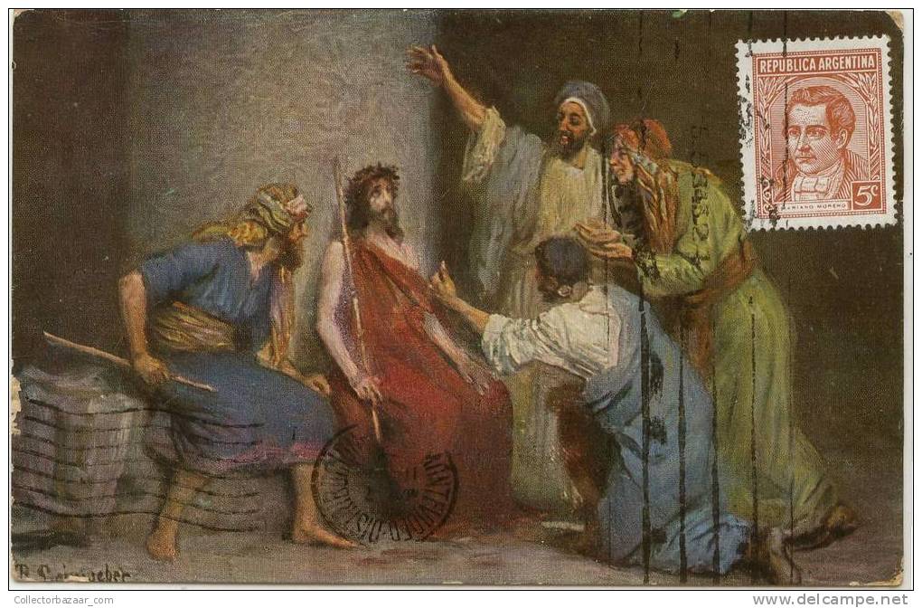 VINTAGE POSTCARD Ca1900 ART PAINTING RELIGION JESUS AND THE APOSTOLS - Pintura & Cuadros