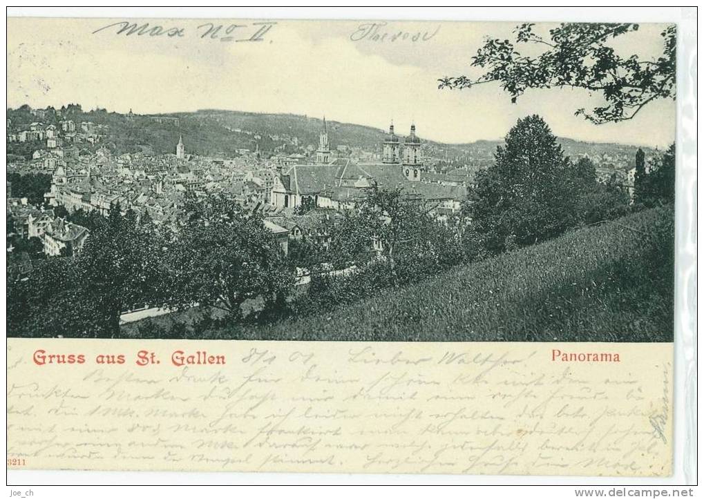 Schweiz/Suisse: AK Gruss Aus St.Gallen - Panorama - 1901, 2 Scans - St. Gallen