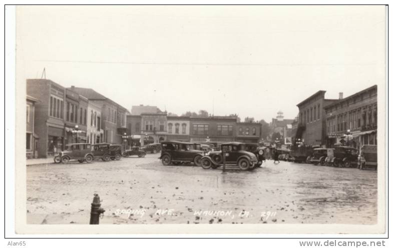 Waukon Iowa Spring Avenue Town Square '20s Vintage Autos On Vintage Real Photo Postcard - Other & Unclassified