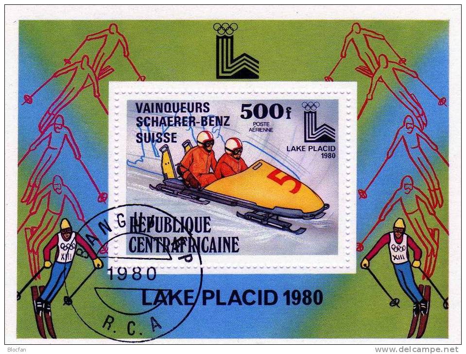 Sieg Winter - Olympiade In Lake Placid Bob Schweiz Centrafricaine 676 + Block 80 ** Und O 15€ - Hiver 1980: Lake Placid
