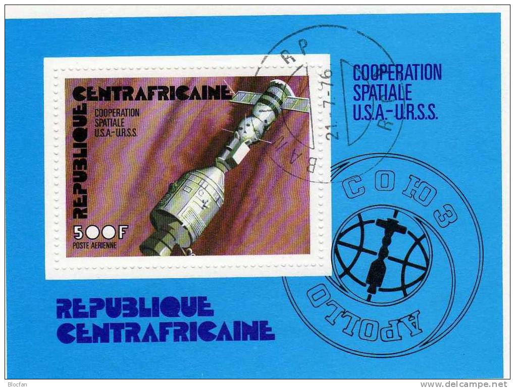 Gemeinsame Raumfahrt Apollo - Sojus - Kopplung 1976 Zentralafrika 406 + Block 9 O 5€ - United States