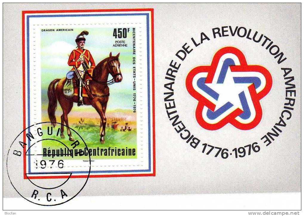 Dragoner Auf Dem Pferd 200 Jahre USA 1976 Zentralafrika 412+Block 10 O 5€ Unabhängigkeit Bloque M/s Bloc Bf Centalafrica - Onafhankelijkheid USA