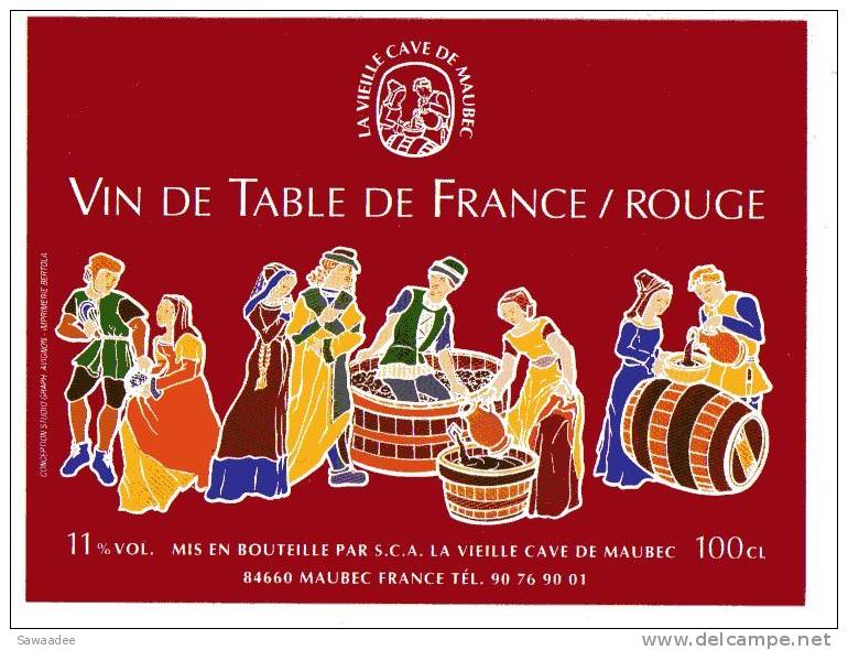 ETIQUETTE DE VIN - VIN DE TABLE DE FRANCE ROUGE - ROUGE - SCENE VIGNERONNE - 20er Jahre