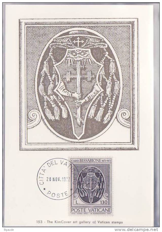 VATICAN CARTE MAXIMUM NUM.YVERT  551  500 ANS MORT DU CARDINAL BESSARIONE - Cartoline Maximum