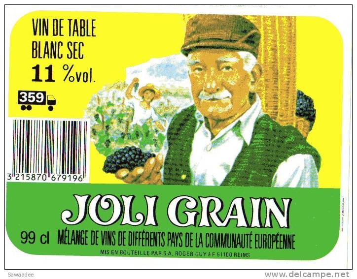 ETIQUETTE DE VIN - VIN DE TABLE JOLI GRAIN - JAUNE - VIEUX VIGNERON - Berufe