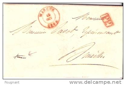 BELGIQUE:1844:Précurseur De MARCHE Pour BRUXELLES.Oblit.MARCHE Double Cercle.PP Encadré,Verso:Bruxelles(B Leu) - 1830-1849 (Belgique Indépendante)