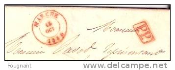 BELGIQUE:1844:Précurseur De MARCHE Pour BRUXELLES.Oblit.MARCHE Double Cercle.PP Encadré,Verso:Bruxelles(B Leu) - 1830-1849 (Belgique Indépendante)