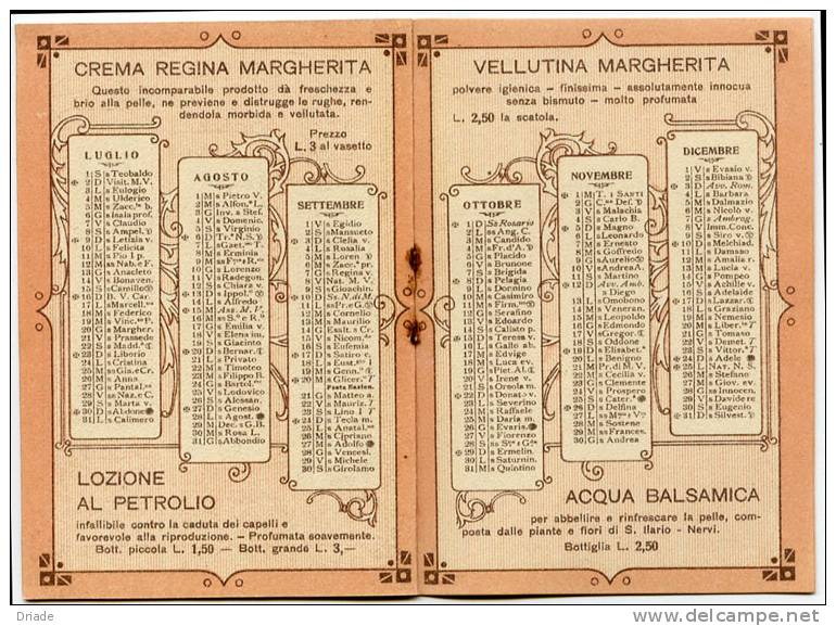 CALENDARIO FORMATO PICCOLO PROFUMERIA STEFANO FRECCERI GENOVA PUBBLICITA DISTILLERIA ANNO 1916 - Formato Piccolo : 1901-20