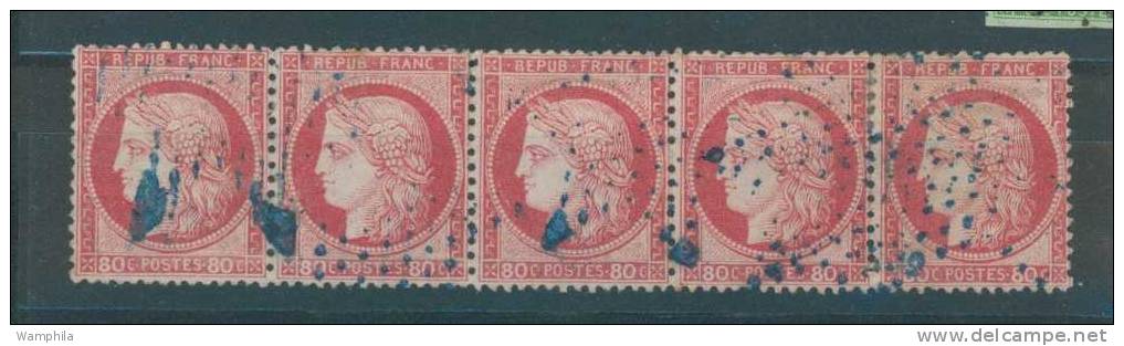 N°57 Bande De 5 Oblitérée Etoiles Bleues.cote 450€.rare. - 1871-1875 Ceres