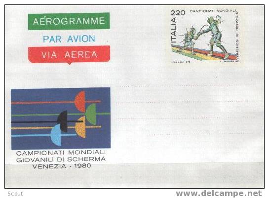 ITALIA - ITALIE - ITALY - 1980 - AEROGRAMMA L. 220 - CAMPIONATI MOND. GIOVANILI DI SCHERMA ** - Fencing