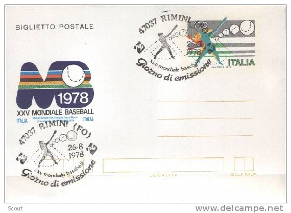 ITALIA - ITALIE - ITALY - 26/08/1978 - XXV MONDIALE BASEBALL - FDC - Baseball